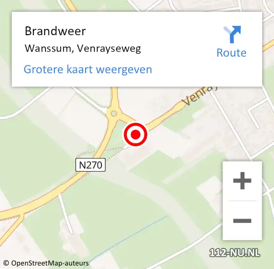 Locatie op kaart van de 112 melding: Brandweer Wanssum, Venrayseweg op 12 februari 2014 13:37