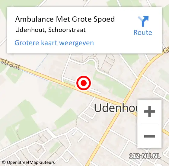 Locatie op kaart van de 112 melding: Ambulance Met Grote Spoed Naar Udenhout, Schoorstraat op 8 januari 2018 06:26