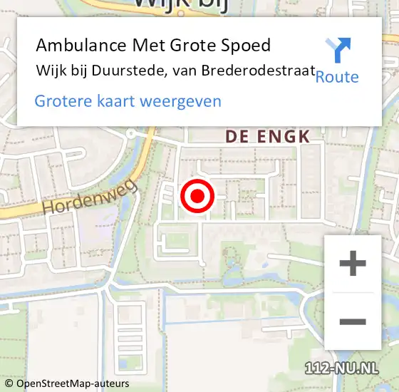 Locatie op kaart van de 112 melding: Ambulance Met Grote Spoed Naar Wijk bij Duurstede, van Brederodestraat op 8 januari 2018 06:50