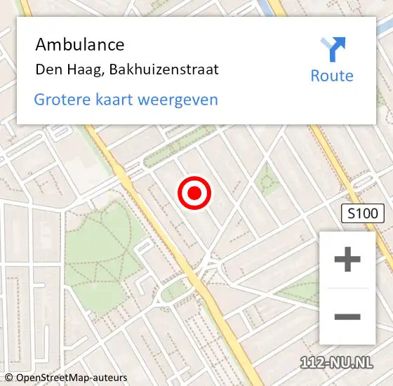 Locatie op kaart van de 112 melding: Ambulance Den Haag, Bakhuizenstraat op 8 januari 2018 09:05