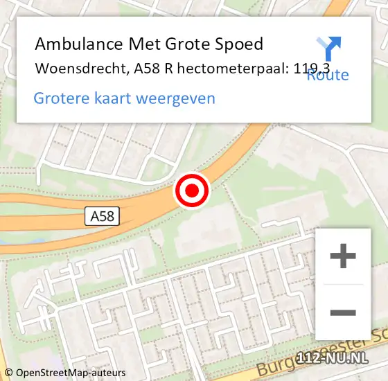 Locatie op kaart van de 112 melding: Ambulance Met Grote Spoed Naar Goes, A58 L hectometerpaal: 158,8 op 8 januari 2018 09:49