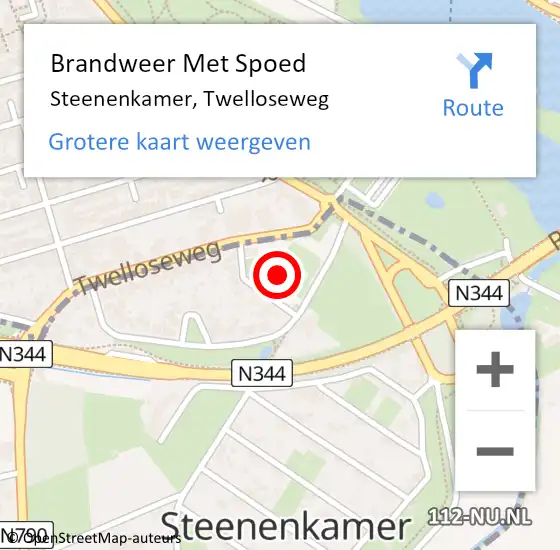 Locatie op kaart van de 112 melding: Brandweer Met Spoed Naar Steenenkamer, Twelloseweg op 8 januari 2018 10:33
