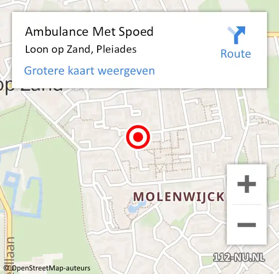 Locatie op kaart van de 112 melding: Ambulance Met Spoed Naar Loon op Zand, Pleiades op 8 januari 2018 11:11