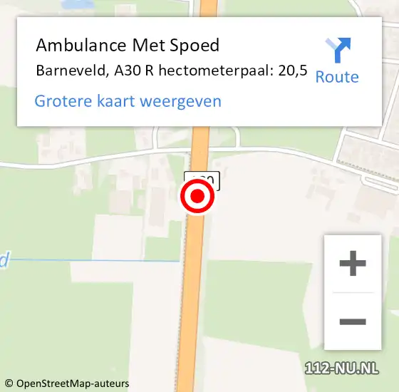 Locatie op kaart van de 112 melding: Ambulance Met Spoed Naar Barneveld, A30 L hectometerpaal: 22,6 op 8 januari 2018 11:45