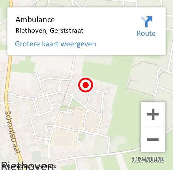 Locatie op kaart van de 112 melding: Ambulance Riethoven, Gerststraat op 8 januari 2018 12:42