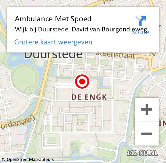 Locatie op kaart van de 112 melding: Ambulance Met Spoed Naar Wijk bij Duurstede, David van Bourgondieweg op 8 januari 2018 12:57