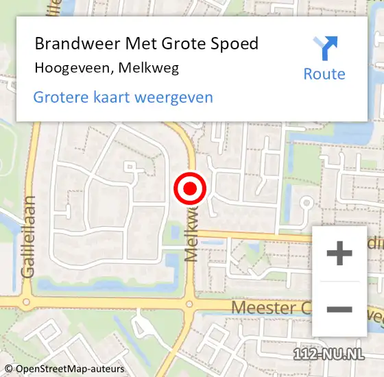 Locatie op kaart van de 112 melding: Brandweer Met Grote Spoed Naar Hoogeveen, Melkweg op 8 januari 2018 13:11