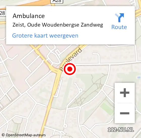 Locatie op kaart van de 112 melding: Ambulance Zeist, Oude Woudenbergse Zandweg op 8 januari 2018 13:12