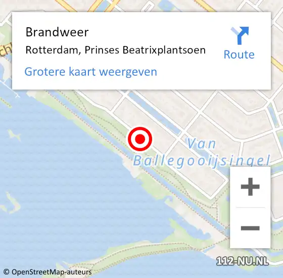 Locatie op kaart van de 112 melding: Brandweer Rotterdam, Prinses Beatrixplantsoen op 8 januari 2018 14:03