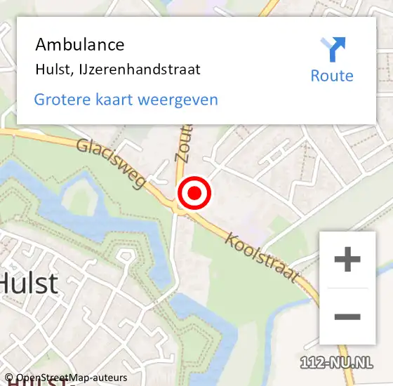 Locatie op kaart van de 112 melding: Ambulance Hulst, IJzerenhandstraat op 8 januari 2018 14:42