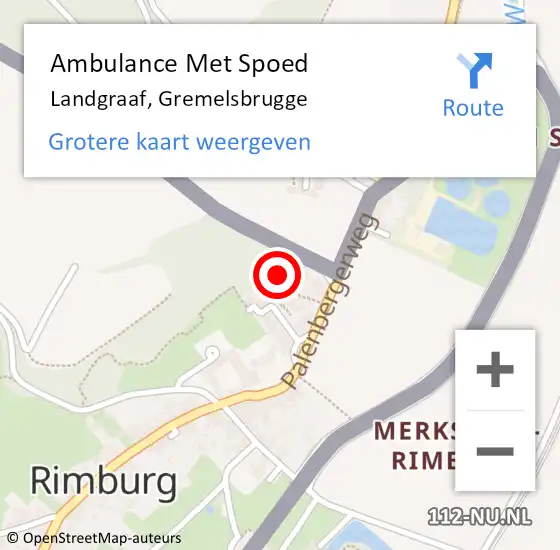 Locatie op kaart van de 112 melding: Ambulance Met Spoed Naar Landgraaf, Gremelsbrugge op 12 februari 2014 14:21