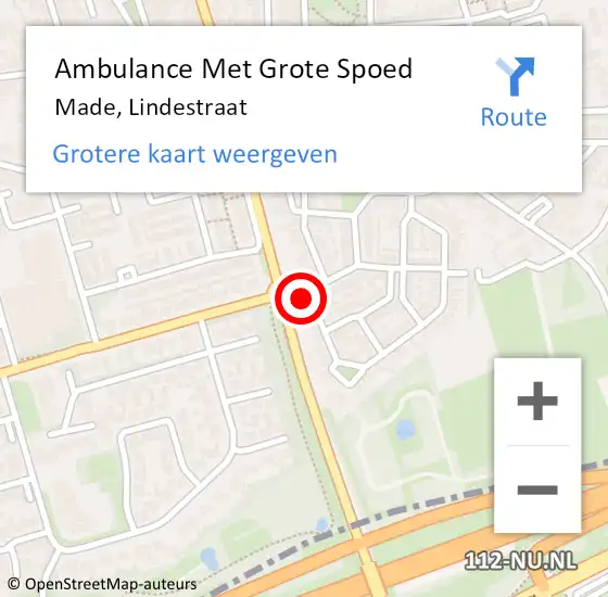 Locatie op kaart van de 112 melding: Ambulance Met Grote Spoed Naar Made, Lindestraat op 12 februari 2014 14:23