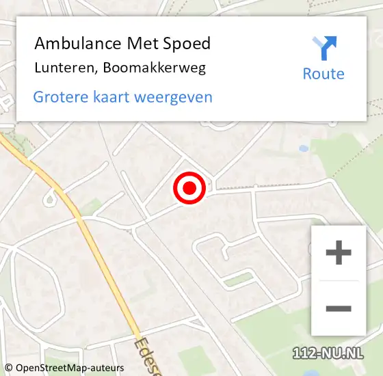 Locatie op kaart van de 112 melding: Ambulance Met Spoed Naar Lunteren, Boomakkerweg op 8 januari 2018 15:09