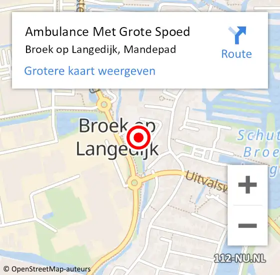 Locatie op kaart van de 112 melding: Ambulance Met Grote Spoed Naar Broek op Langedijk, Mandepad op 8 januari 2018 15:21