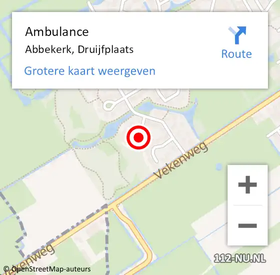 Locatie op kaart van de 112 melding: Ambulance Abbekerk, Druijfplaats op 8 januari 2018 15:23