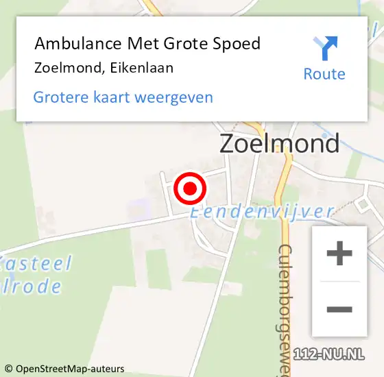 Locatie op kaart van de 112 melding: Ambulance Met Grote Spoed Naar Zoelmond, Eikenlaan op 8 januari 2018 15:24