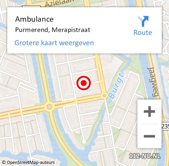 Locatie op kaart van de 112 melding: Ambulance Purmerend, Merapistraat op 8 januari 2018 18:09