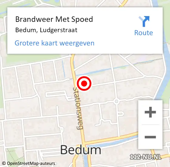 Locatie op kaart van de 112 melding: Brandweer Met Spoed Naar Bedum, Ludgerstraat op 8 januari 2018 19:05