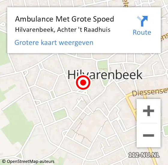 Locatie op kaart van de 112 melding: Ambulance Met Grote Spoed Naar Hilvarenbeek, Achter 't Raadhuis op 8 januari 2018 20:12