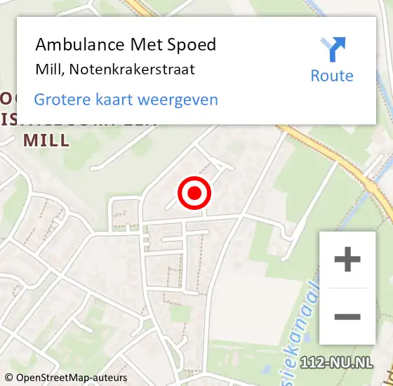 Locatie op kaart van de 112 melding: Ambulance Met Spoed Naar Mill, Notenkrakerstraat op 8 januari 2018 20:49