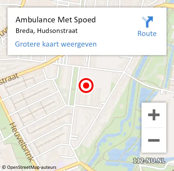 Locatie op kaart van de 112 melding: Ambulance Met Spoed Naar Breda, Hudsonstraat op 8 januari 2018 20:54