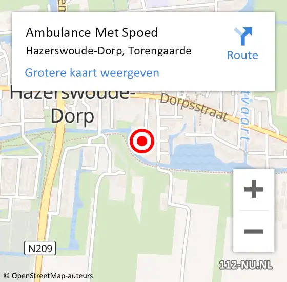 Locatie op kaart van de 112 melding: Ambulance Met Spoed Naar Hazerswoude-Dorp, Torengaarde op 8 januari 2018 21:31