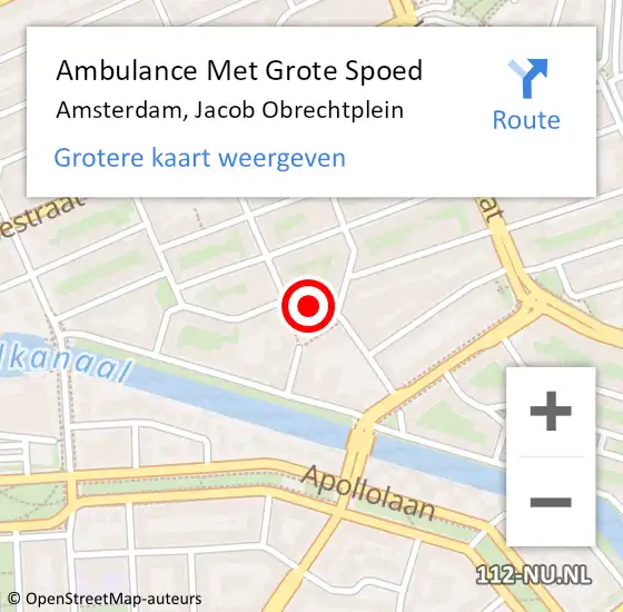 Locatie op kaart van de 112 melding: Ambulance Met Grote Spoed Naar Amsterdam, Jacob Obrechtplein op 8 januari 2018 22:11