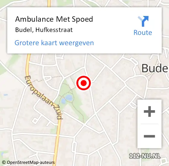 Locatie op kaart van de 112 melding: Ambulance Met Spoed Naar Budel, Hufkesstraat op 8 januari 2018 23:25