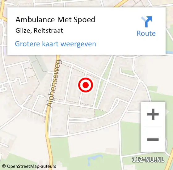 Locatie op kaart van de 112 melding: Ambulance Met Spoed Naar Gilze, Reitstraat op 8 januari 2018 23:28