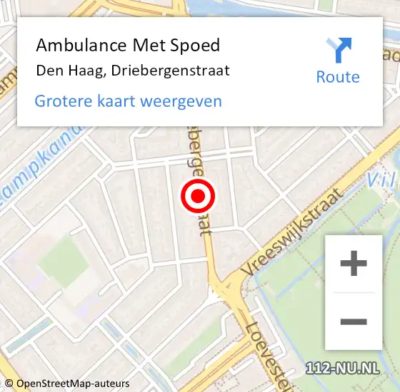 Locatie op kaart van de 112 melding: Ambulance Met Spoed Naar Den Haag, Driebergenstraat op 9 januari 2018 01:03