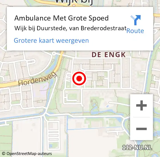 Locatie op kaart van de 112 melding: Ambulance Met Grote Spoed Naar Wijk bij Duurstede, van Brederodestraat op 9 januari 2018 03:01