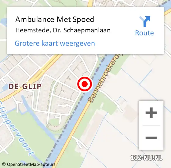 Locatie op kaart van de 112 melding: Ambulance Met Spoed Naar Heemstede, Dr. Schaepmanlaan op 9 januari 2018 04:22
