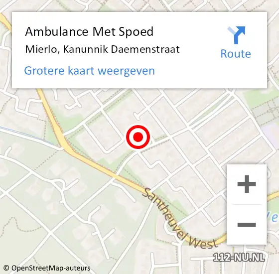 Locatie op kaart van de 112 melding: Ambulance Met Spoed Naar Mierlo, Kanunnik Daemenstraat op 9 januari 2018 04:29