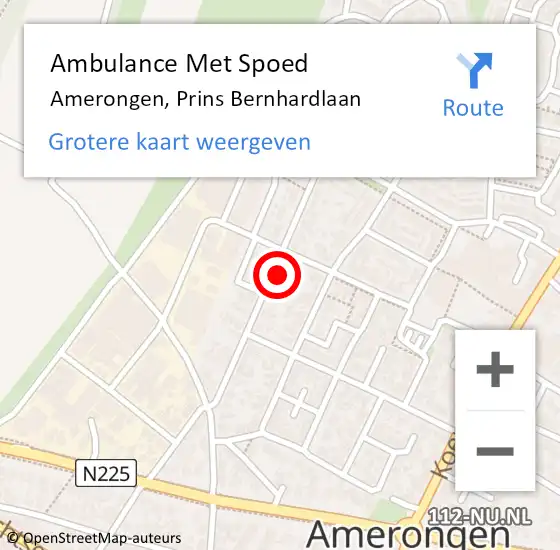 Locatie op kaart van de 112 melding: Ambulance Met Spoed Naar Amerongen, Prins Bernhardlaan op 9 januari 2018 05:07