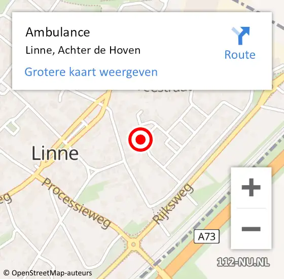 Locatie op kaart van de 112 melding: Ambulance Linne, Achter de Hoven op 12 februari 2014 15:18