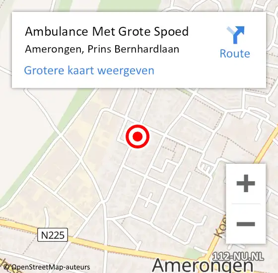 Locatie op kaart van de 112 melding: Ambulance Met Grote Spoed Naar Amerongen, Prins Bernhardlaan op 9 januari 2018 06:32