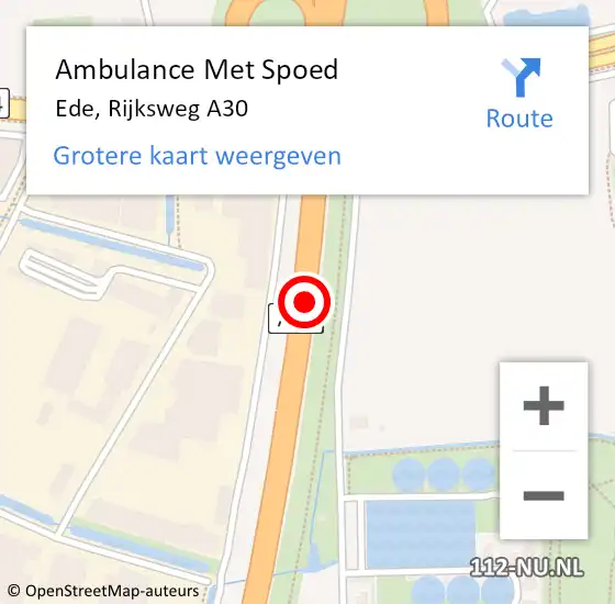Locatie op kaart van de 112 melding: Ambulance Met Spoed Naar Ede, A30 L hectometerpaal: 9,1 op 9 januari 2018 06:49