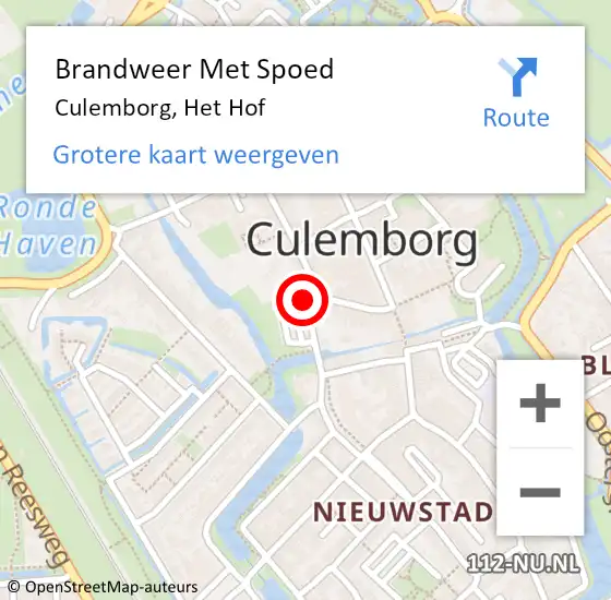 Locatie op kaart van de 112 melding: Brandweer Met Spoed Naar Culemborg, Het Hof op 9 januari 2018 09:46