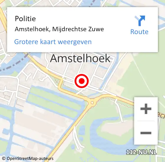 Locatie op kaart van de 112 melding: Politie Amstelhoek, Mijdrechtse Zuwe op 12 februari 2014 15:38