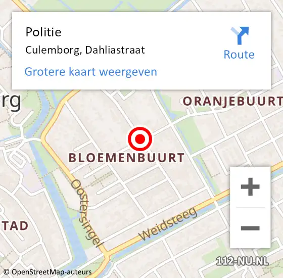 Locatie op kaart van de 112 melding: Politie Culemborg, Dahliastraat op 9 januari 2018 10:48