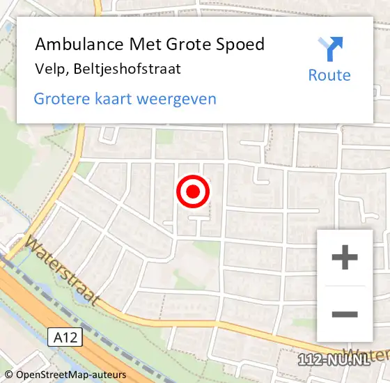 Locatie op kaart van de 112 melding: Ambulance Met Grote Spoed Naar Velp, Beltjeshofstraat op 9 januari 2018 10:51