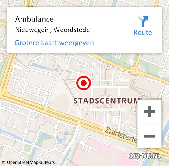 Locatie op kaart van de 112 melding: Ambulance Nieuwegein, Weerdstede op 9 januari 2018 12:22