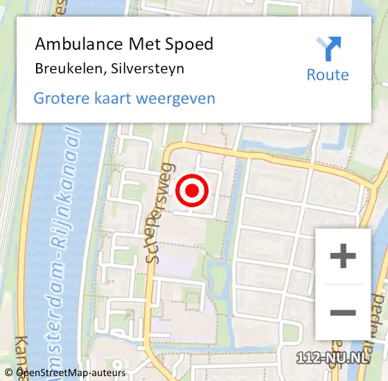 Locatie op kaart van de 112 melding: Ambulance Met Spoed Naar Breukelen, Silversteyn op 9 januari 2018 12:38