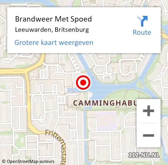 Locatie op kaart van de 112 melding: Brandweer Met Spoed Naar Leeuwarden, Britsenburg op 9 januari 2018 12:43