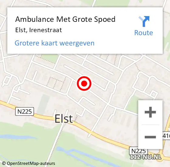 Locatie op kaart van de 112 melding: Ambulance Met Grote Spoed Naar Elst, Irenestraat op 9 januari 2018 13:13