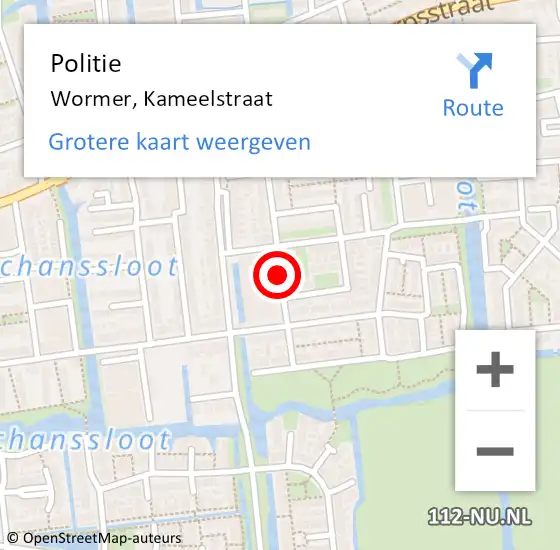 Locatie op kaart van de 112 melding: Politie Wormer, Kameelstraat op 9 januari 2018 13:17