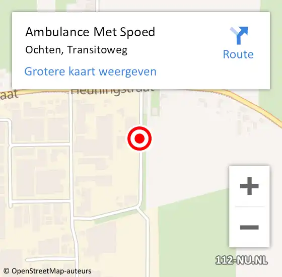 Locatie op kaart van de 112 melding: Ambulance Met Spoed Naar Ochten, Transitoweg op 9 januari 2018 13:41