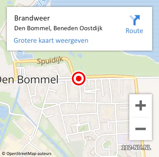 Locatie op kaart van de 112 melding: Brandweer Den Bommel, Beneden Oostdijk op 9 januari 2018 15:35