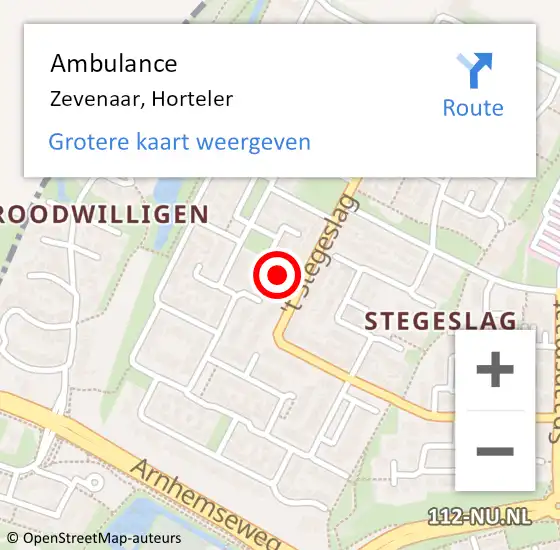 Locatie op kaart van de 112 melding: Ambulance Zevenaar, Horteler op 9 januari 2018 15:36