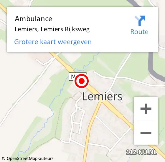 Locatie op kaart van de 112 melding: Ambulance Lemiers, Lemiers Rijksweg op 22 september 2013 09:51